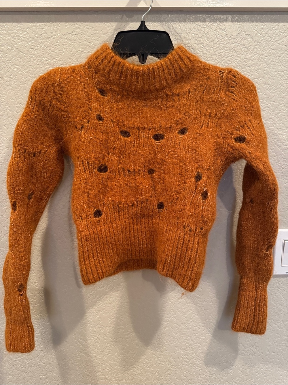 H&M Burnt Orange Distressed Cropped Turtleneck Sweater